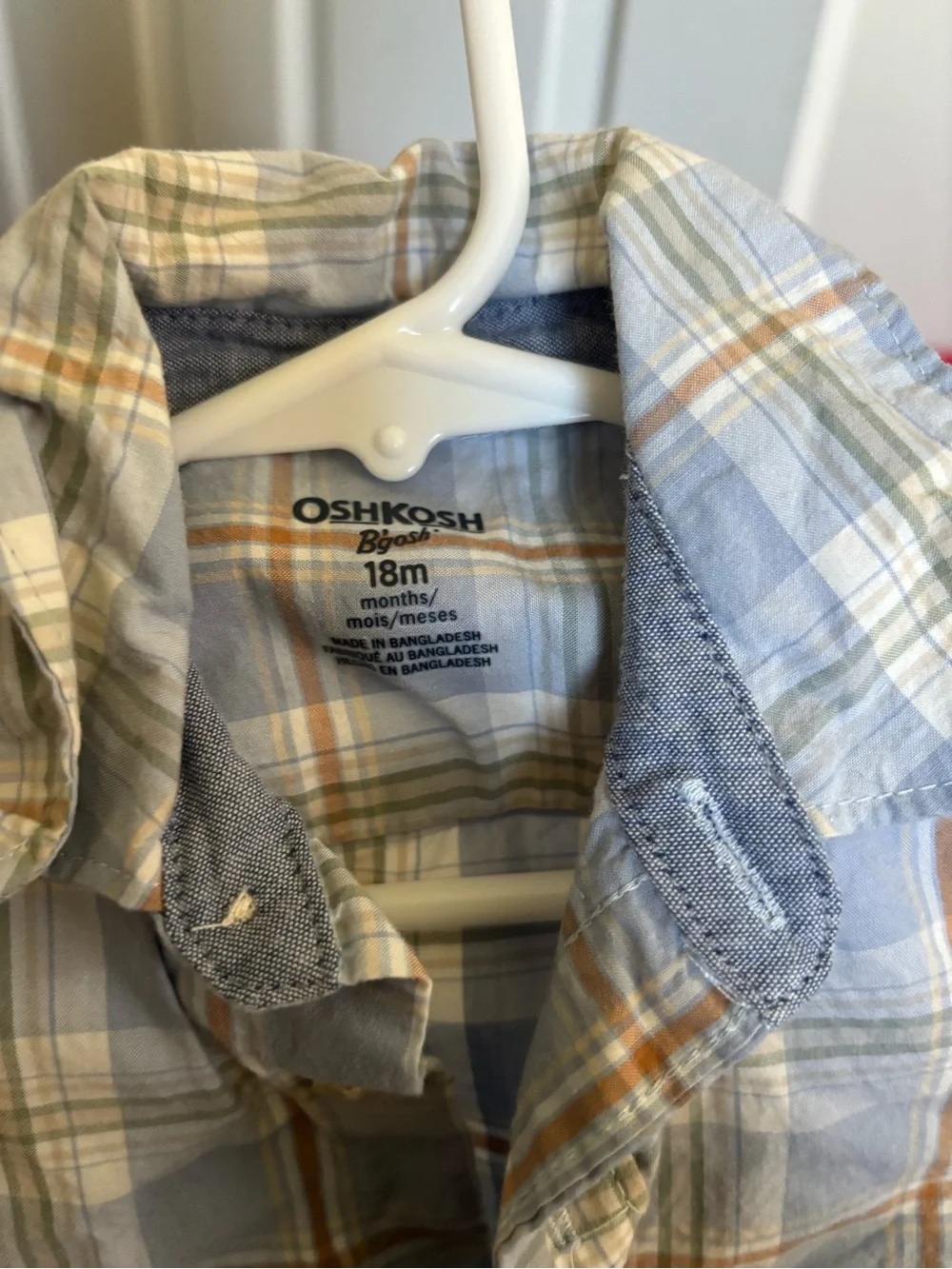 OshKosh B'gosh Light Blue and White Plaid Button-Down Bodysuit
